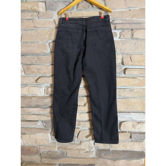 Topshop Womens Dad Jeans Sz 28 Black Mid Rise Straight Leg Distressed Button Fly - Picture 3 of 11